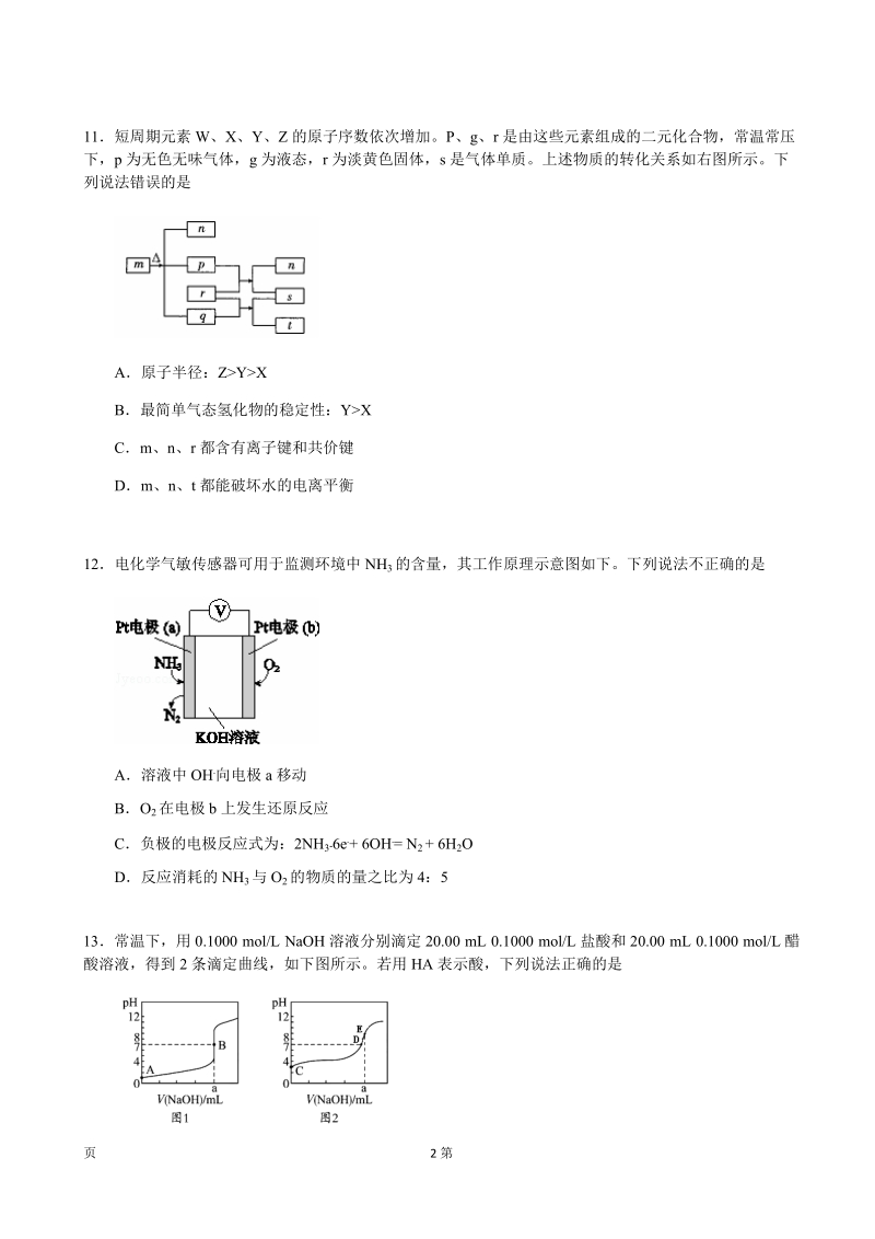 2017年广东省梅州市重点中学全国卷1考前预测理综化学试题1.doc_第2页