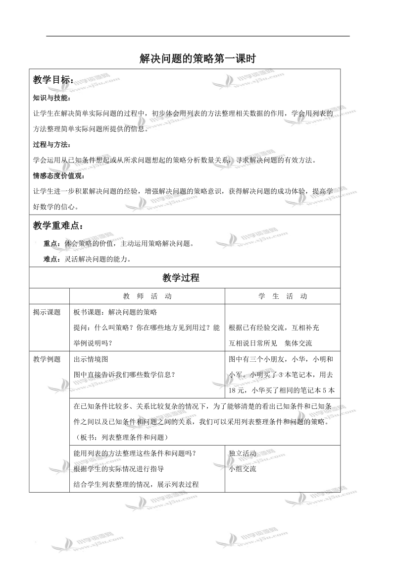 （苏教版）四年级数学上册教案 解决问题的策略第一课时.doc_第1页