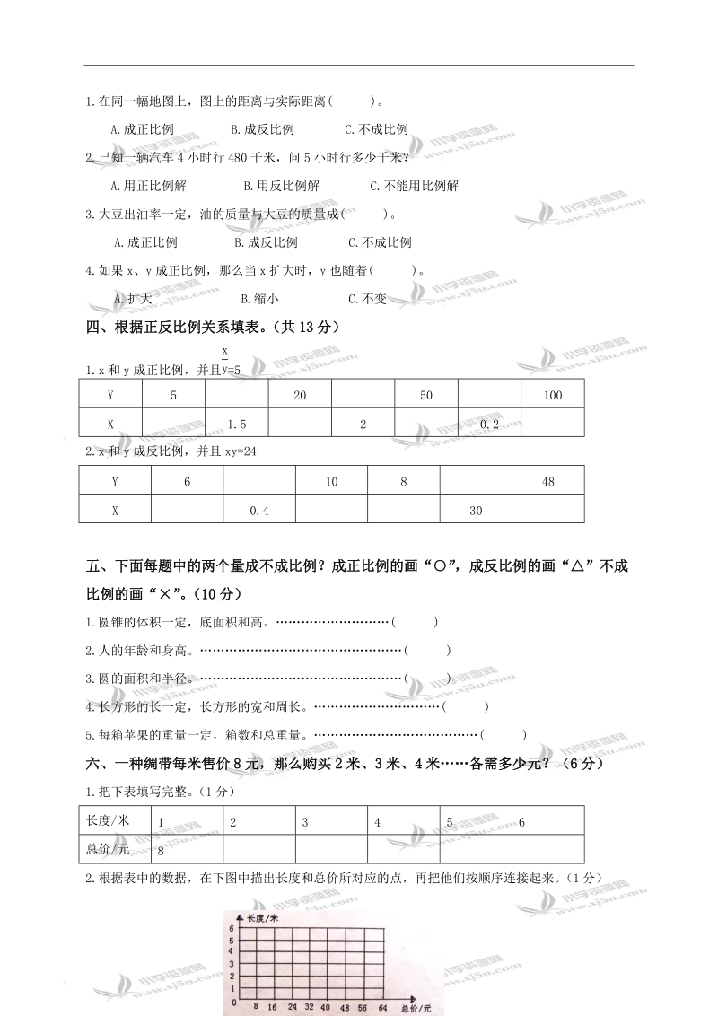 （苏教版）六年级数学下册第五单元测试卷.doc_第2页