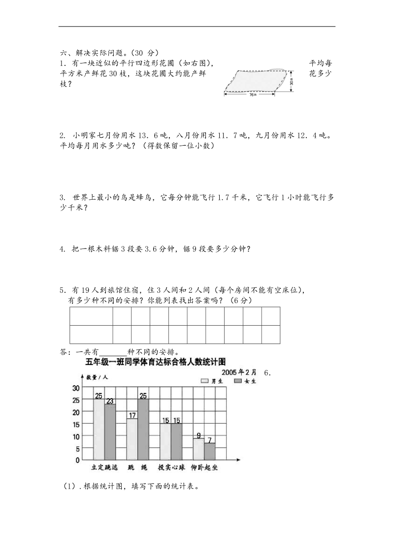 苏教版 五年级上数学学期期末检测（四）优化集结-（无答案）.doc_第3页