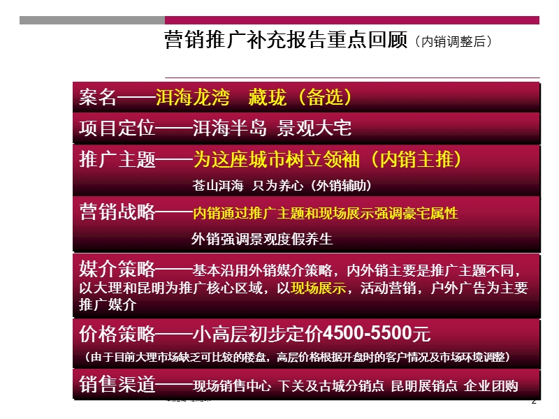 2009大理洱海龙湾项目营销推广方案.ppt_第2页