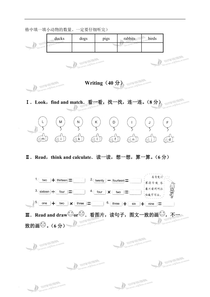 （人教pep）三年级英语下学期unit 3测试卷.doc_第3页