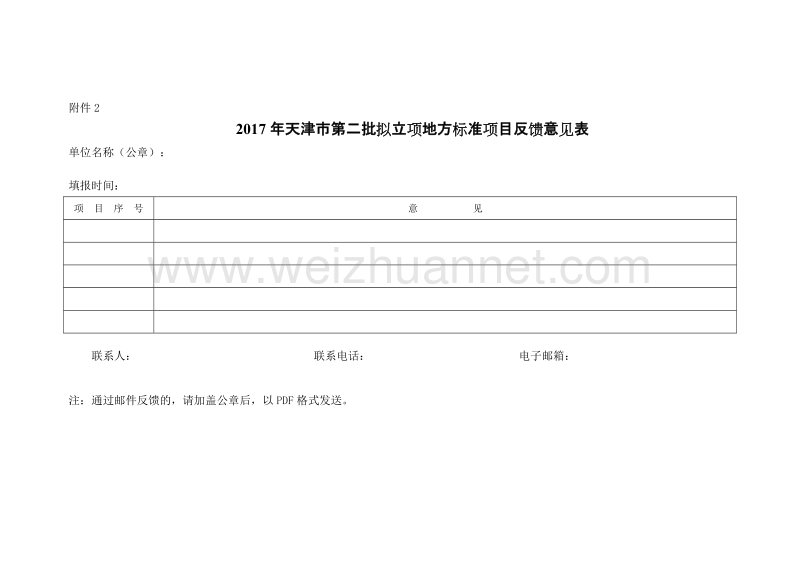 2017年天津市第二批拟立项地方标准项目反馈意见表.doc_第1页