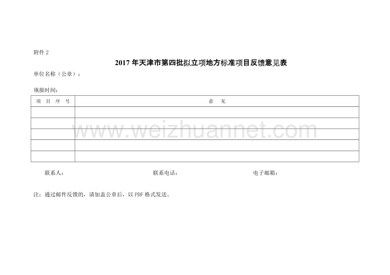 2017年天津市第四批拟立项地方标准项目反馈意见表.doc_第1页