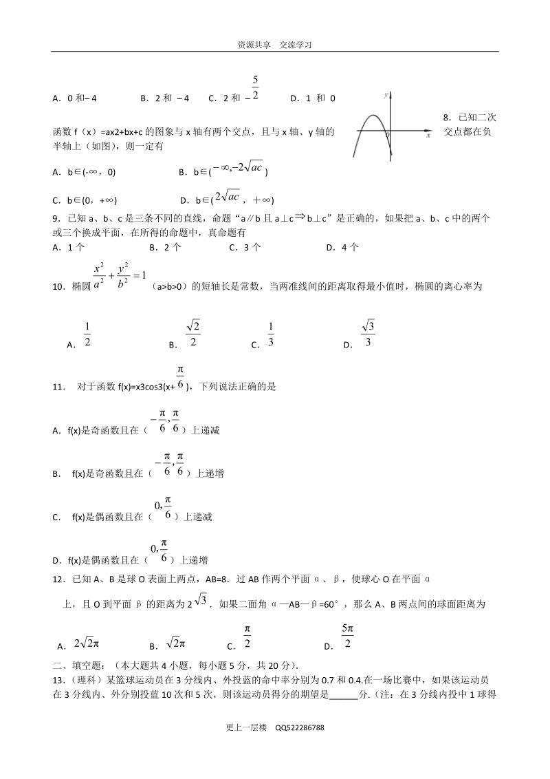 唐山一中2009届高三年级数学仿真训练考试卷(一).doc_第2页