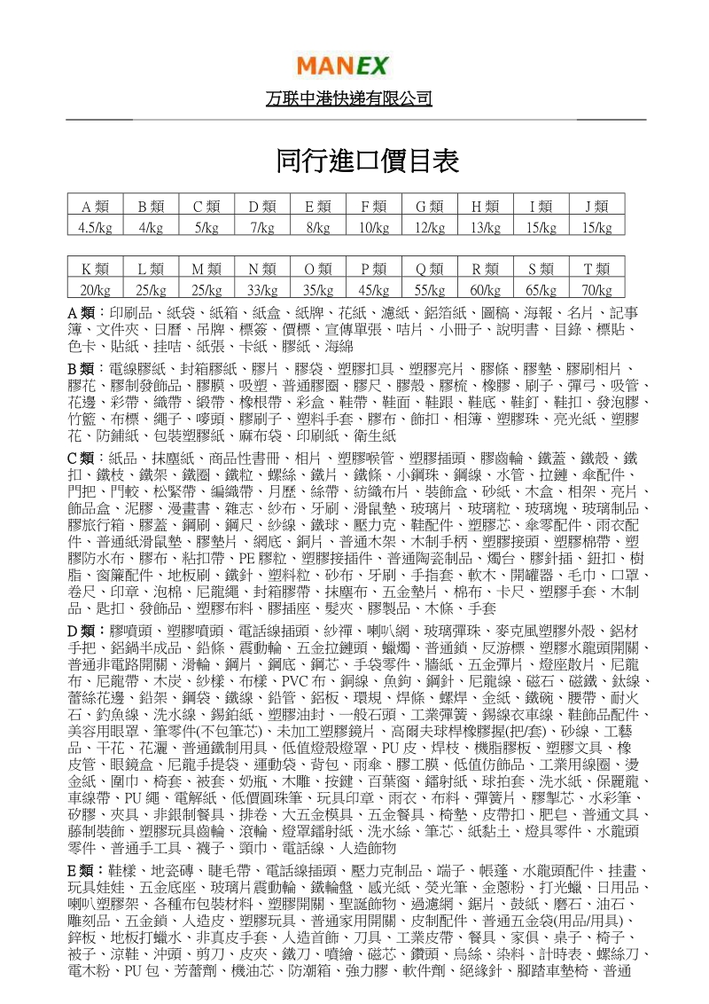 同行进口价目表.doc_第1页