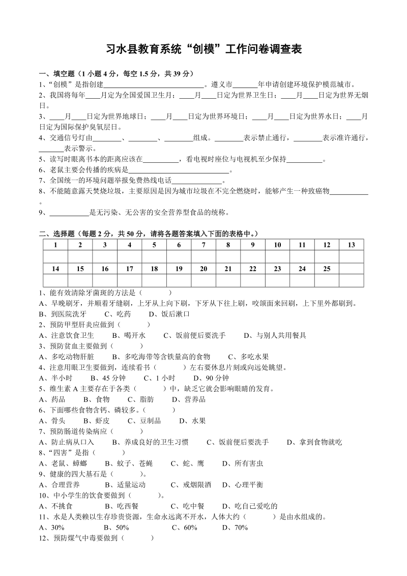 习水县教育系统“创模”工作问卷调查表.doc_第1页