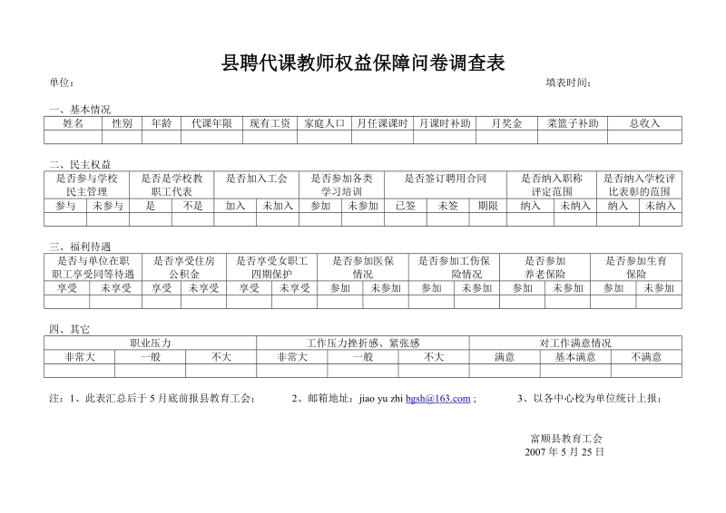 县聘代课教师权益保障问卷调查表.doc_第1页