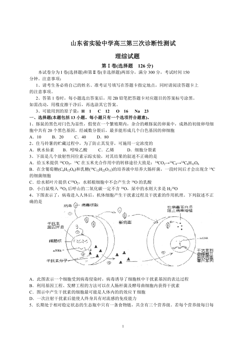 山东省实验中学高三第三次诊断性测试.doc_第1页