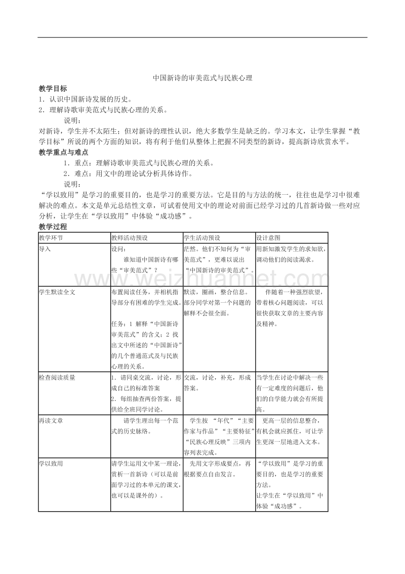 语文华东师大版高一上教案：4.14《中国新诗的审美范式与民族心理》.doc_第1页