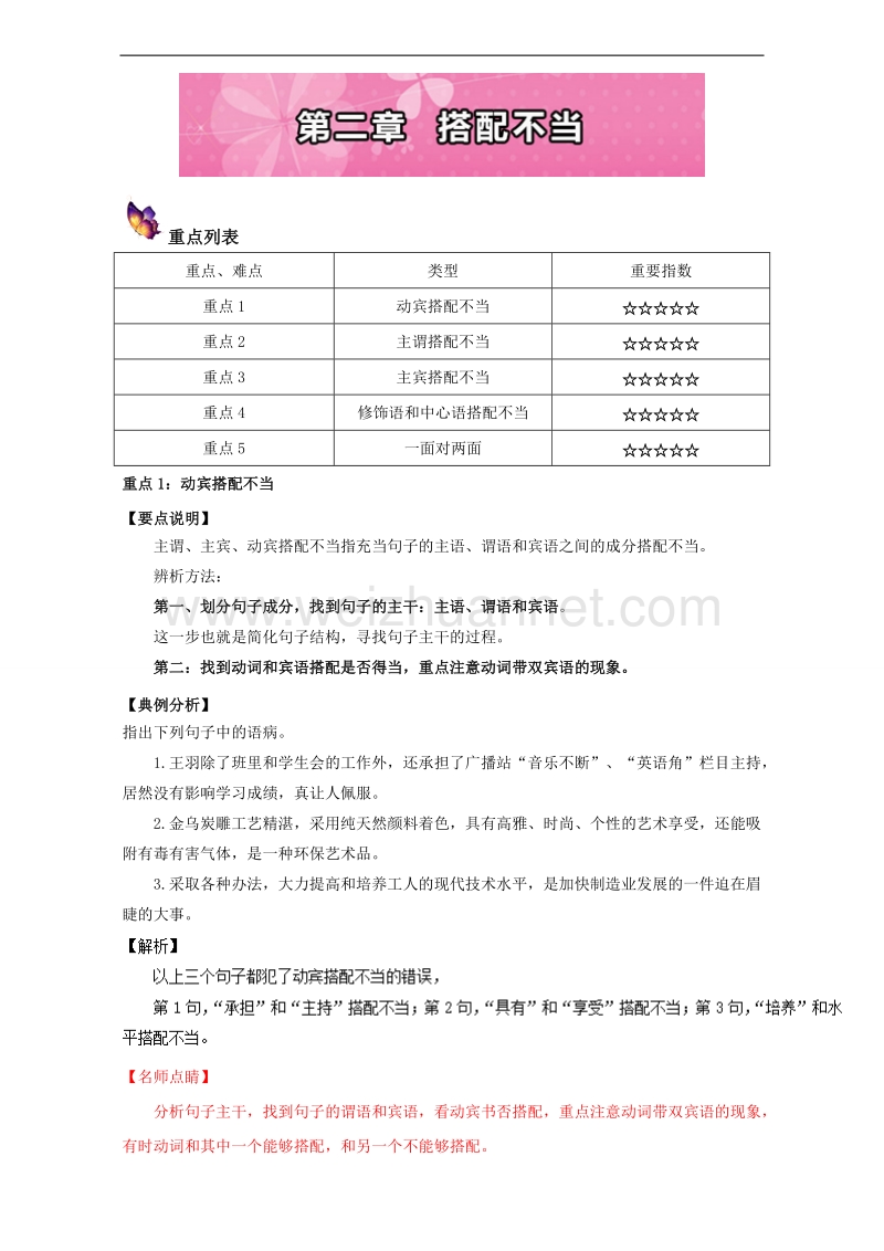 易学通.重难点一本过高三语文 一轮复习－辨析并修改病句（上）：第二章  搭配不当 word版含解析.doc_第1页