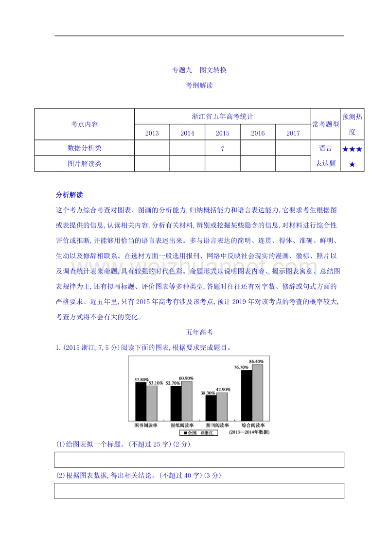 浙江省2019届高三语文一轮复习教学案：专题九　图文转换 word版含答案.doc_第1页