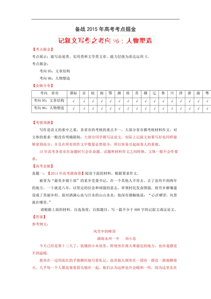 2015届高考语文考点掘金：考向96 人物塑造.doc_第1页