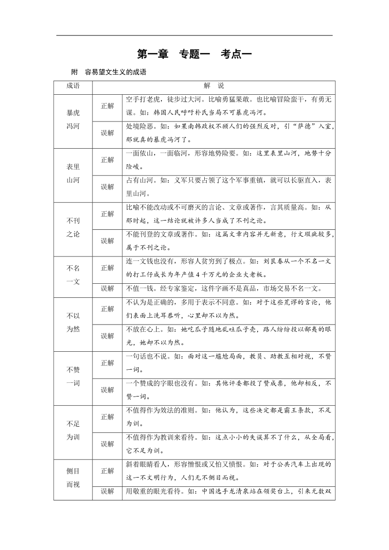 2018高考语文（人教）大一轮复习检测：第一部分 语言文字运用 专题一　正确使用成语 考点1 附 word版含答案.doc_第1页