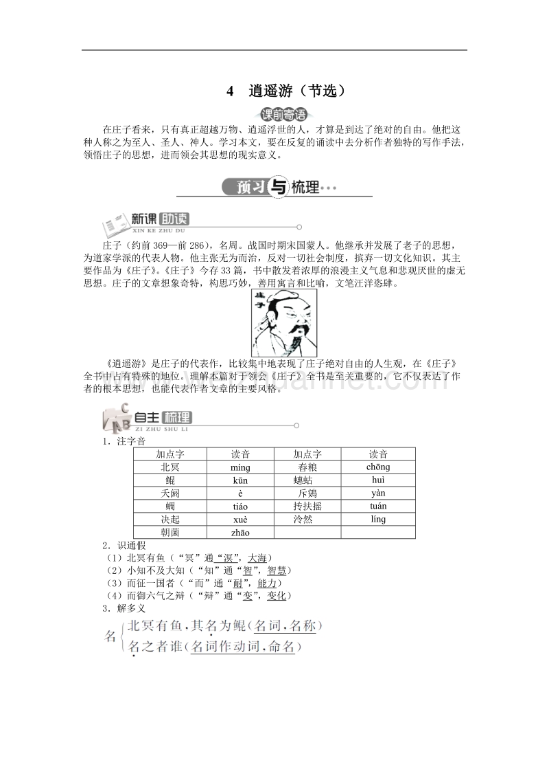 语文北京版必修5第一单元第4课逍遥游（节选）.doc_第1页