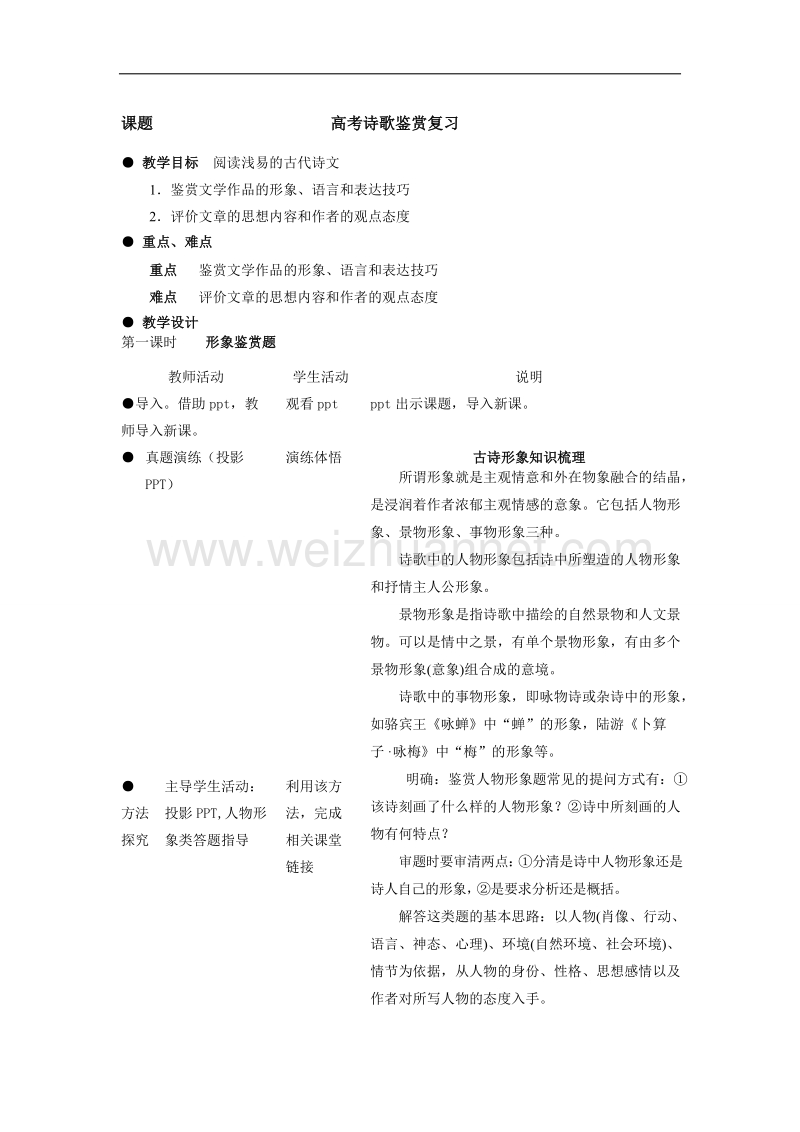 江苏省扬州市2016年高考语文一轮复习教案：诗歌鉴赏 word版含解析.doc_第1页