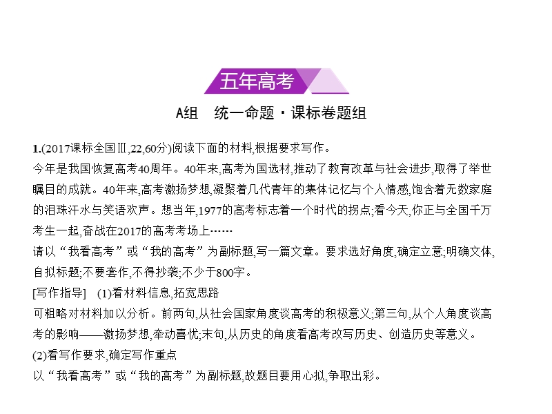 2018年高考语文（课标ⅲ专用）复习专题测试（命题规律探究 题组分层精练）：专题十一　考场优秀作文欣赏 （共238张ppt）.ppt_第2页