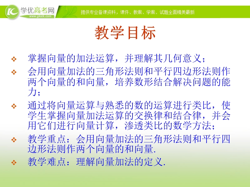 山东省高一数学人教a版必修4课件： 2.2向量加法运算及其几何意义.ppt_第2页