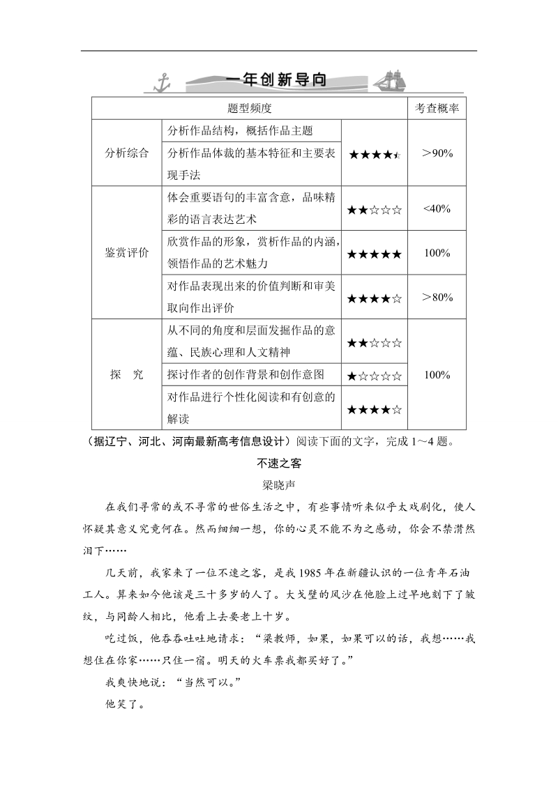 《大高考》2016届高考语文（全国通用）配套练习：1年创新导向专题14文学类文本阅读(选考).doc_第1页