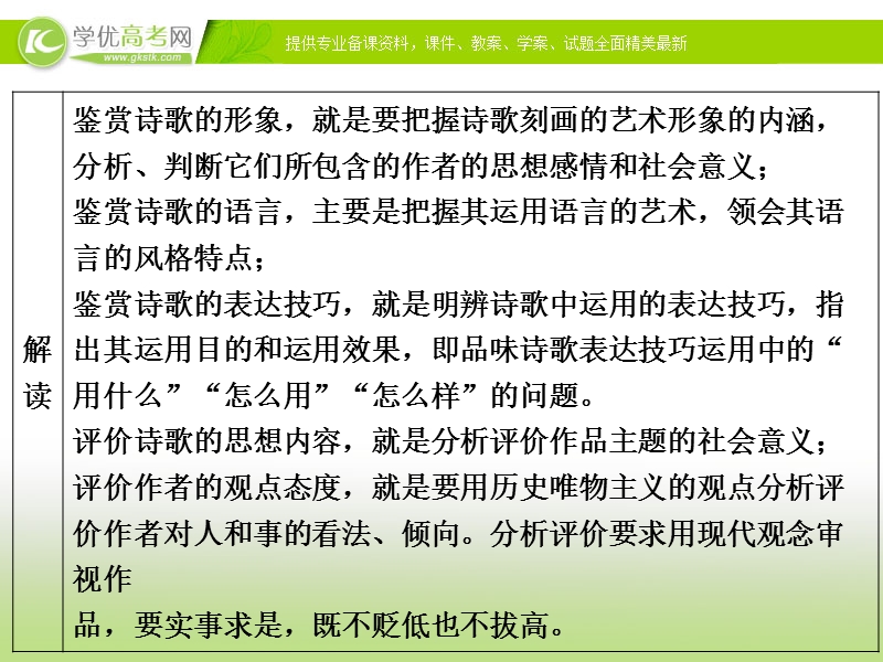 【冲关课件】高考语文（新课标人教版）一轮总复习配套课件“古诗文阅读”专题冲关能力提升 专题二 古代诗歌鉴赏.ppt_第3页