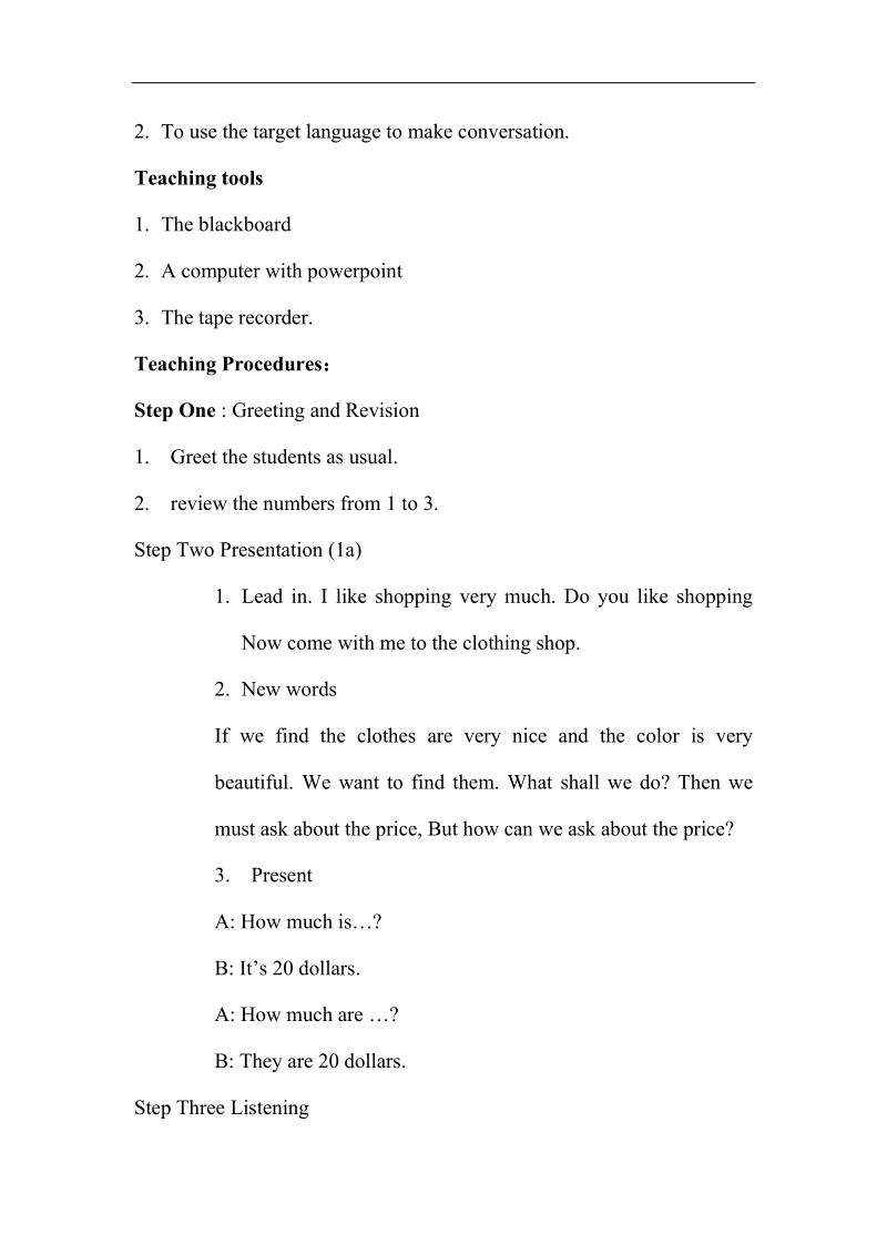 2016年中考复习新目标人教版七年级上册教案：unit 7 how much are these socks sectiona（1a-1c）.doc_第2页