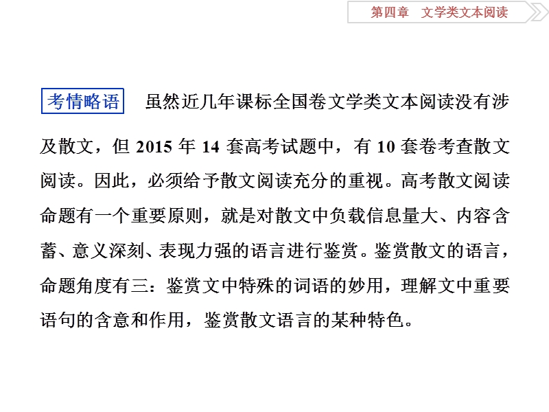 2016版卓越学案高考语文（全国版）二轮复习方略课件：第四章二散文阅读专题一鉴赏散文语言的六个“切入口”.ppt_第2页