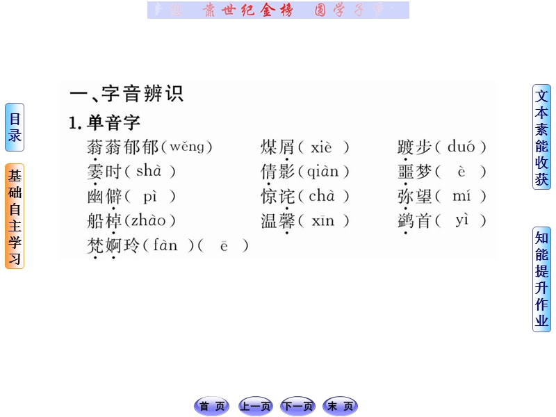 【山东人民版】2012高考语文全程学习方略课件：必修1 6荷塘月色.ppt_第3页