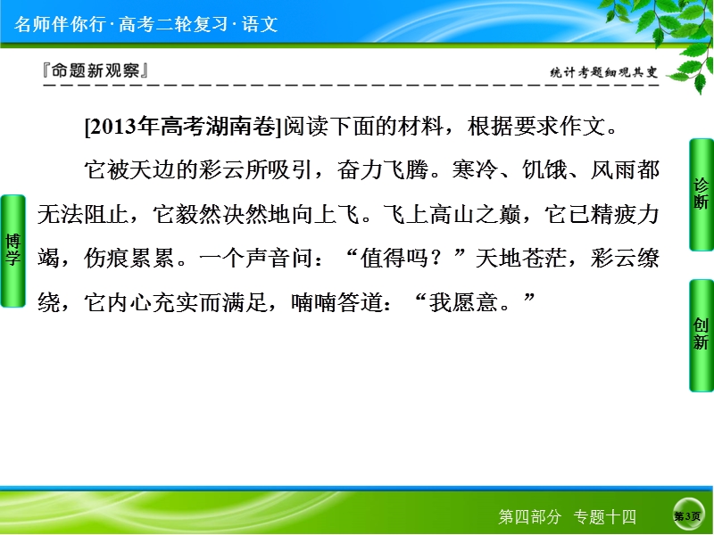 2014高考语文名师指导专题突破课件：第四部分　写  作 专题十四　实用技法(三)——结构合理（50张ppt）.ppt_第3页