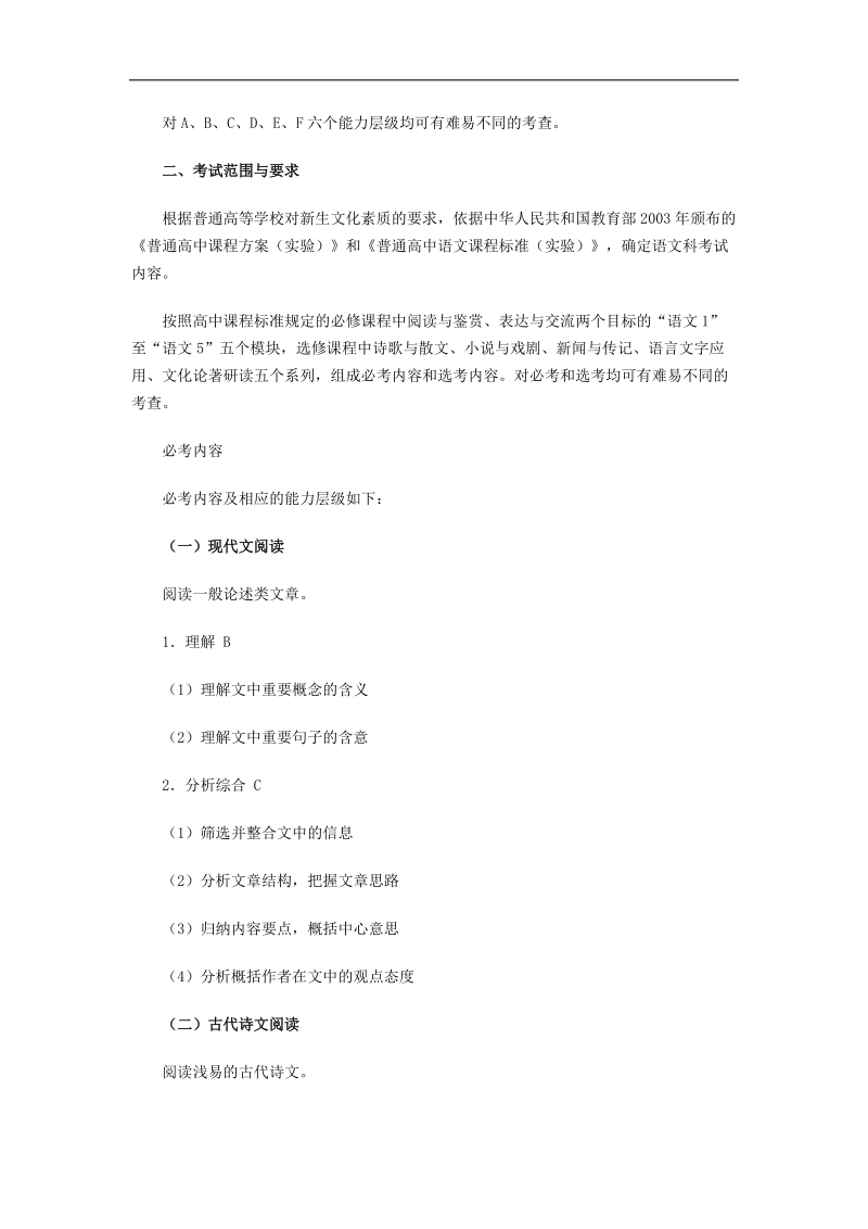 高考考试大纲海南考试说明（语文同新课标）.doc_第2页