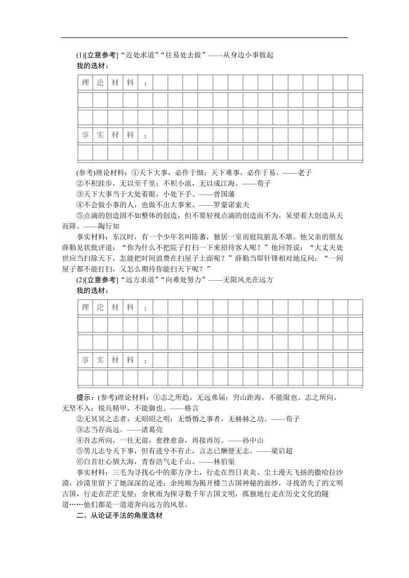 【优化方案】高三大一轮语文（新课标）配套文档：第六部分 第二章 作文分体训练 学案九千淘万漉不辞苦，披沙拣金寻典型.doc_第3页