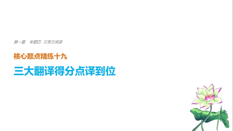 浙江省2018届高三语文 考前三个月核心题点精练 课件：第一章 专题四 文言文阅读  十九 一、关键实词译到位.ppt_第1页