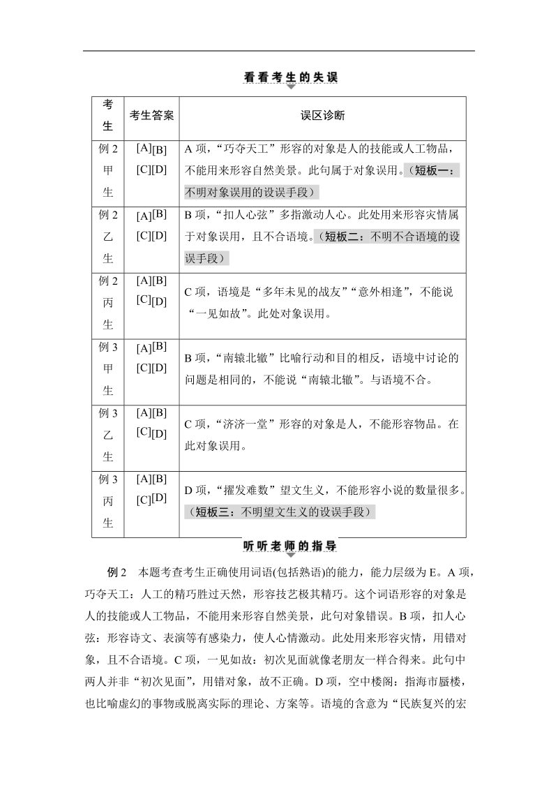 【课堂新坐标】2017年高考语文（山东专版）二轮专题复习与策略教师用书：板块1 专题1 考点2 成语正误辨析.doc_第2页