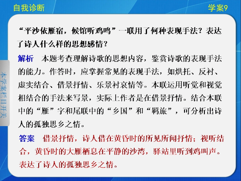 步步高高考语文（江苏专版）大二轮专题“问题诊断与突破”课件：第三章 学案9 如何准确判断古诗所用的表现.ppt_第3页