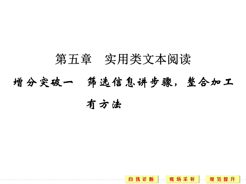 【创新设计】2016二轮语文全国通用专题复习课件：第一部分 第五章　实用类文本阅读增分突破一筛选信息讲步骤，整合加工有方法.ppt_第1页