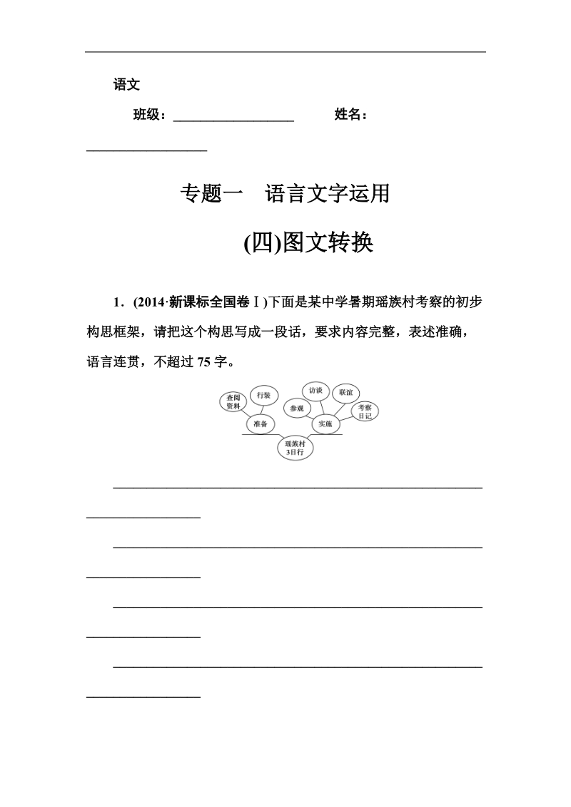 【金版学案】2015高考语文二轮专题复习作业：专题一 (四)图文转换.doc_第1页