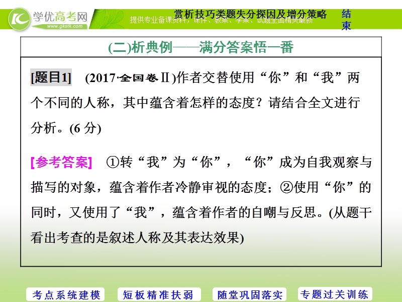 2018年高三毕业班语文人教版寒假二轮复习 课件：专题四 轮考散文阅读 第3讲　赏析技巧类题失分探因及增分策略 .ppt_第3页