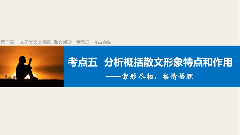 四川省2017届高三语文一轮复习课件：文学类文本阅读  散文阅读 专题二考点突破 考点五分析概括散文形象特点和作用.ppt_第1页