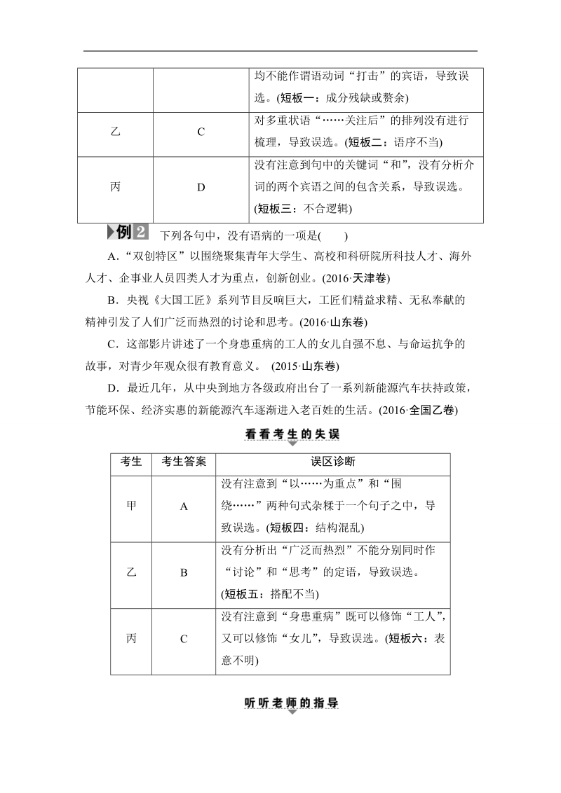 【课堂新坐标】2017高考语文（浙江专版）二轮复习与策略教师用书： 高考第1大题 (二) 病　句.doc_第2页