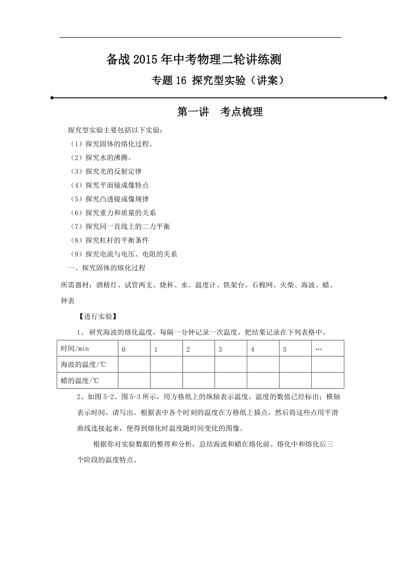 备战2015年中考物理二轮讲练测：专题16 探究型实验（讲）.doc_第1页