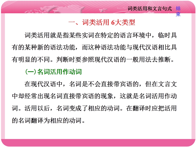 2018届高三语文高考总复习课件：专题七 文言文阅读 打牢文言基础（三）　词类活用和文言句式.ppt_第2页