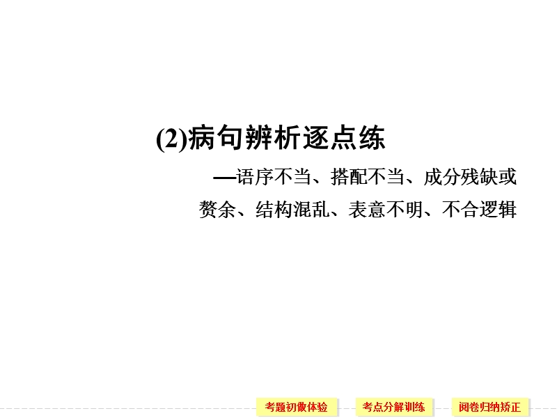 【创新设计】高考语文（浙江专用）一轮课件：第1部分 第4单元 辨析并修改病句2.ppt_第1页