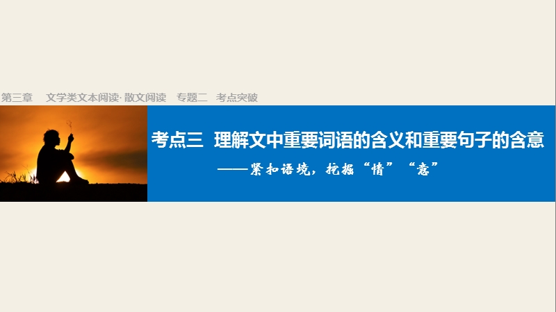 四川省2017届高三语文一轮复习课件：文学类文本阅读  散文阅读 专题二考点突破 考点三理解文中重要词语的含义和重要句子的含意.ppt_第1页