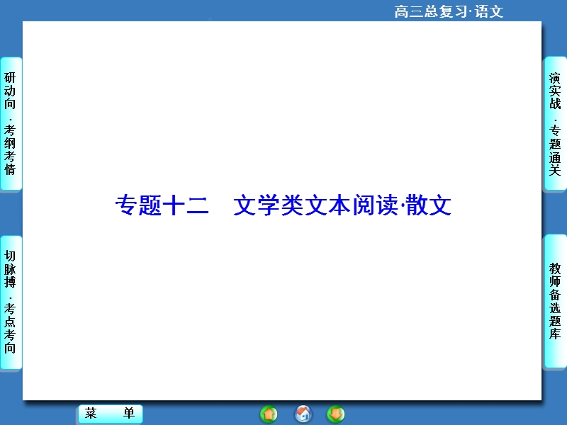 【高考总动员】高考语文一轮总复习课件：专题12散文类文本阅读.ppt_第1页