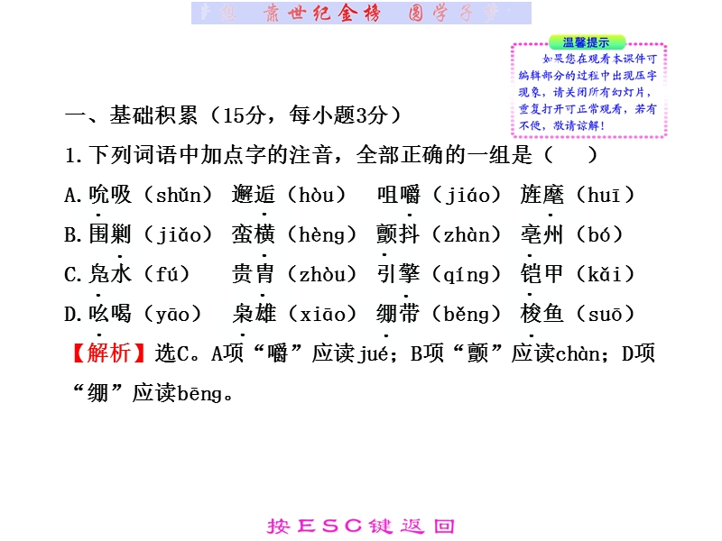 【山东人民版】2012高考语文全程学习方略课件：必修1 单元质量评估4.ppt_第2页