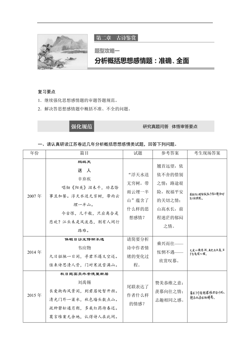 2017版江苏考前三个月高考语文题型攻略 第二章 古诗鉴赏  题型攻略一.doc_第1页