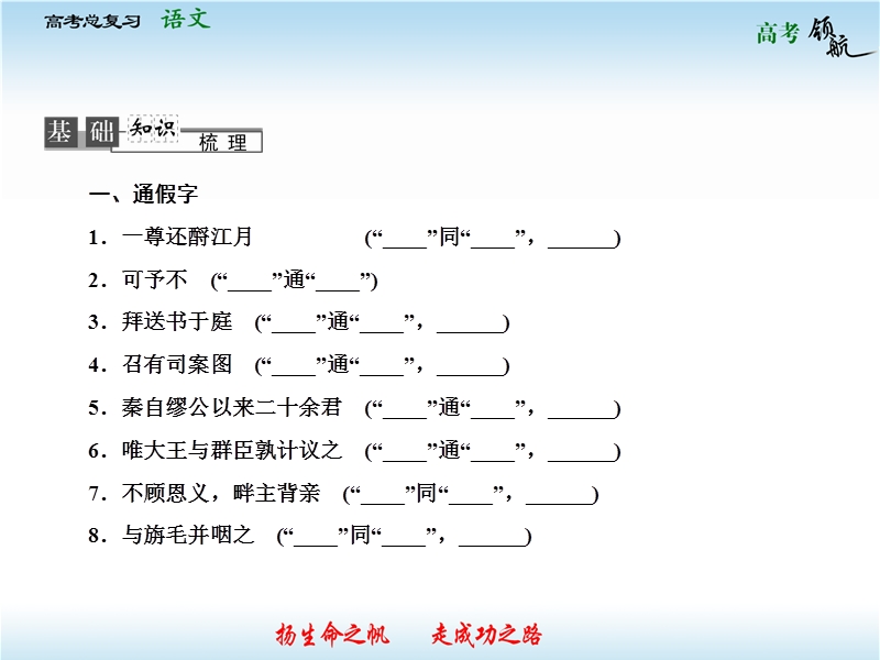 高考语文二轮复习课件：教材基础梳理必修4-2 古诗文（人教版）.ppt_第2页