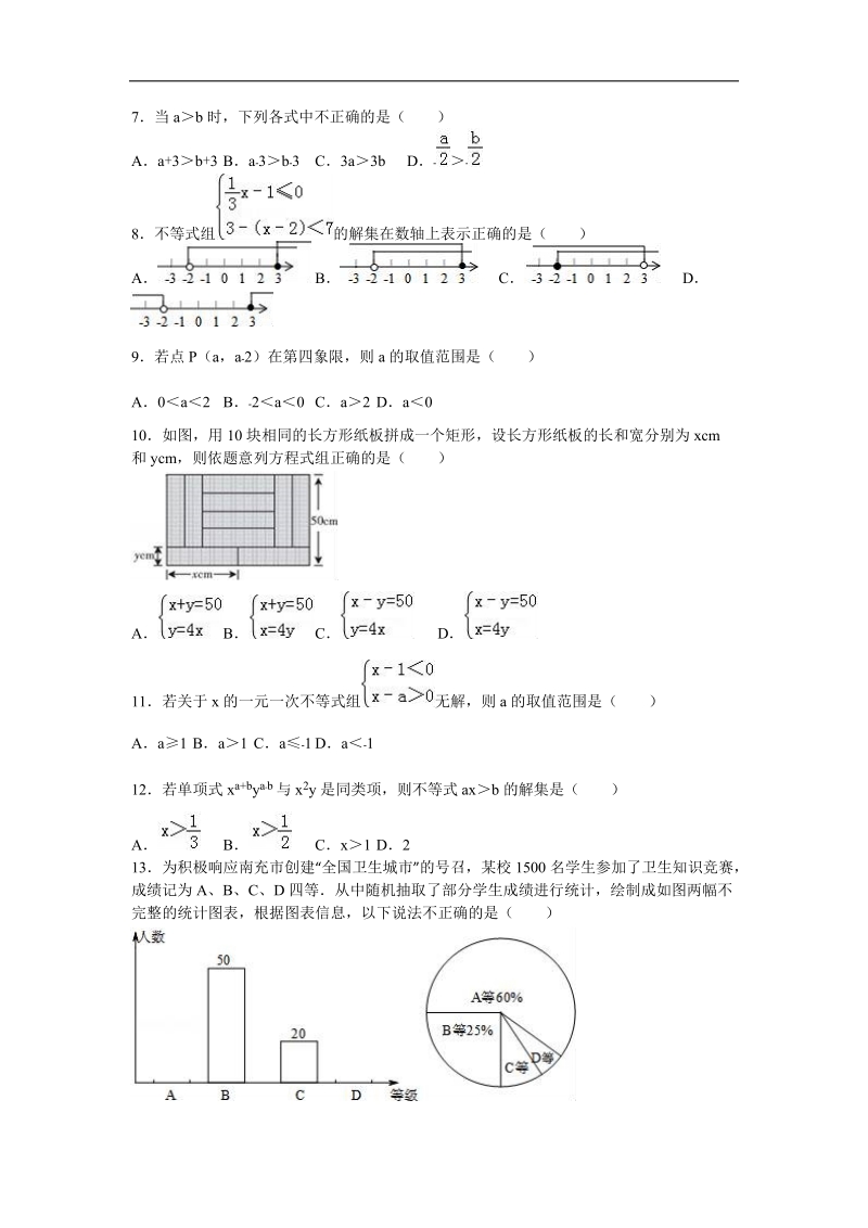 山东省临沂市兰陵县2015-2016年七年级（下）期末数学试卷（解析版）.doc_第2页