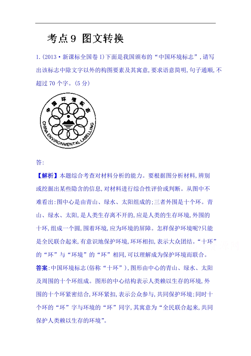 2015届高考语文二轮黄金考点汇编  ： 9 图文转换 word版含答案.doc_第1页