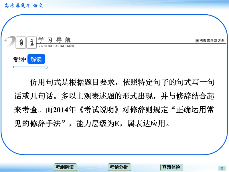 高考新一轮语文总复习章节导航课件：12 仿用句式、正确运用常见的修辞手法（共12张ppt）.ppt_第3页