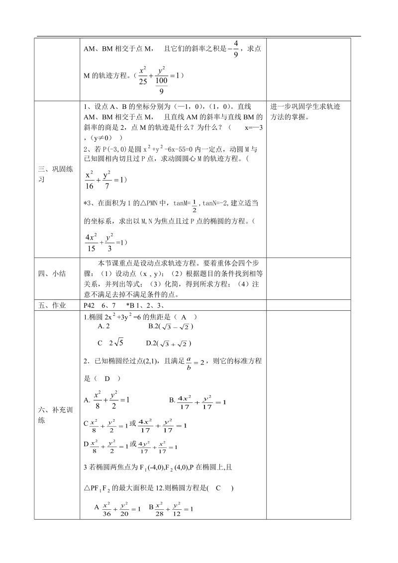 湖北省巴东一中高中数学人教a版选修1-1新课程教案：2.1.1椭圆的定义及其标准方程2.doc_第2页